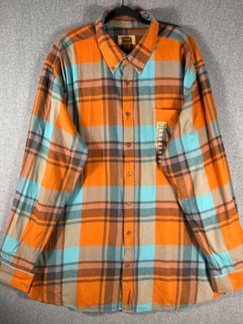 Foundry Flannel Button Up Mens Sz 2XLT Orange Teal Plaid Long Sleeve Outdoors